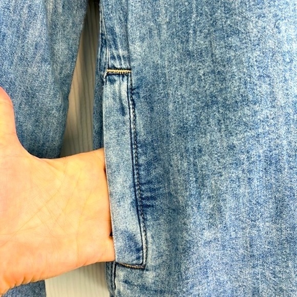 H&M - Stonewash Button Down Grey Hooded With Pockets Long Jean Shirt Size XXS - Picture 6 of 11